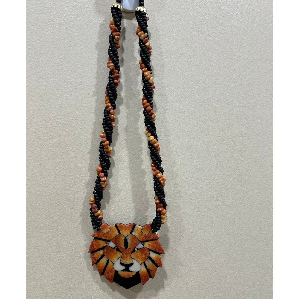 Lee Sands unique apple coral inlay one of a kind necklace